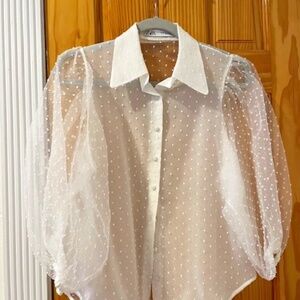 ZARA Sheer Classic White Blouse